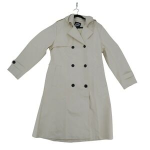 Womens Cream Hooded Double Breasted‎ Trench Coat Size L